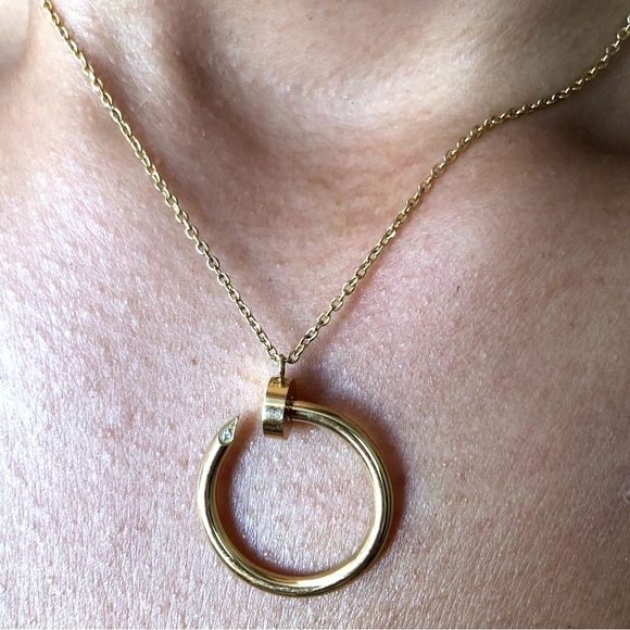 Nail Circle Pendant Gold Necklace - Picture 1 of 8